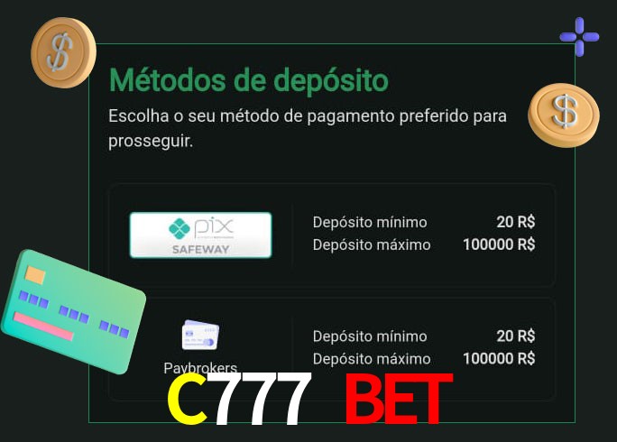 O cassino C777 Bet oferece uma grande variedade de métodos de pagamento